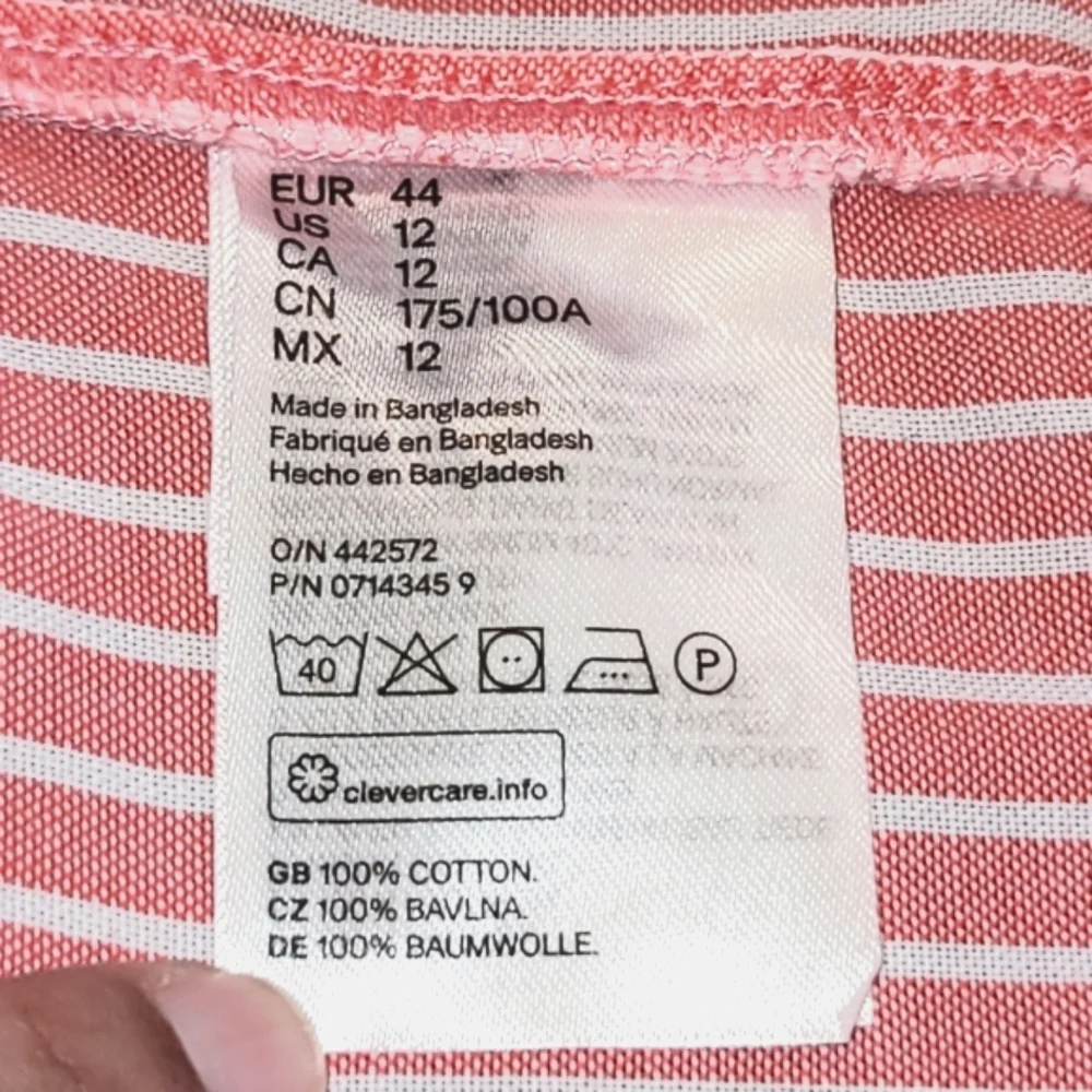 NWT XL H&M 100% Cotton Pink Striped Button Down Casual Shirt - Picture 5 of 6